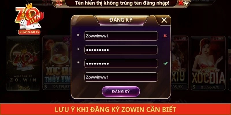 Lưu ý khi đăng ký Zowin cần biết